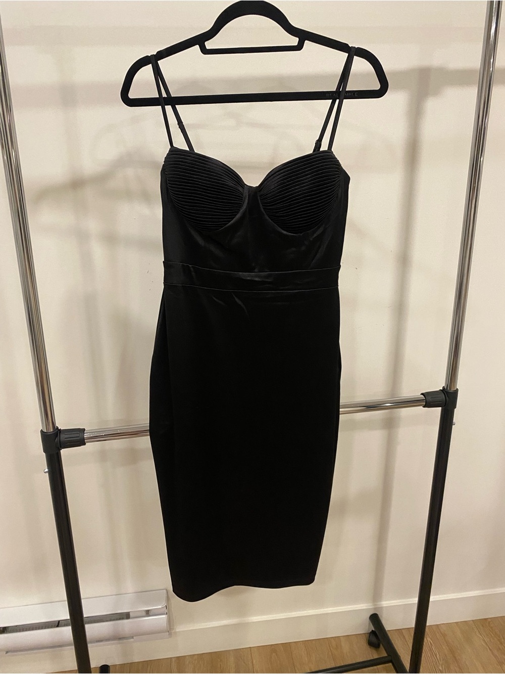 Symphony Black Midi Spaghetti Strap Dress